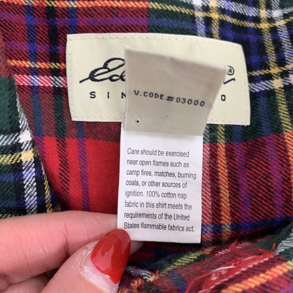 Vtg Eddie Bauer Sz L Flannel Shirt Classic Red Plaid Long Sleeve Button Up Men's - Picture 9 of 11